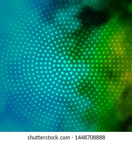 Light Blue, Green vector background with small and big stars. Shining colorful illustration with small and big stars. Theme for cell phones.