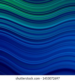 Light Blue, Green vector background with lines. Colorful geometric sample with gradient curves.  Pattern for booklets, leaflets.