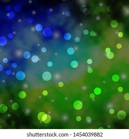 Light Blue, Green vector background with circles, stars. Abstract illustration with colorful spots, stars. Pattern for wallpapers, curtains.