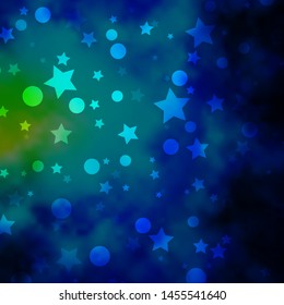 Light Blue, Green vector background with circles, stars. Abstract illustration with colorful shapes of circles, stars. Pattern for trendy fabric, wallpapers.