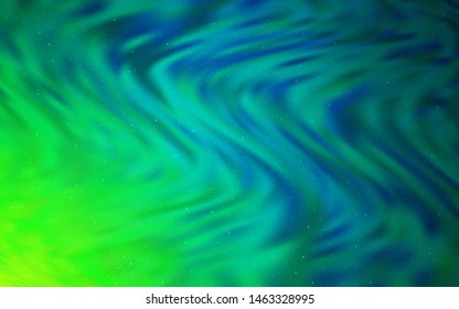 Light Blue, Green vector background with astronomical stars. Glitter abstract illustration with colorful cosmic stars. Best design for your ad, poster, banner.