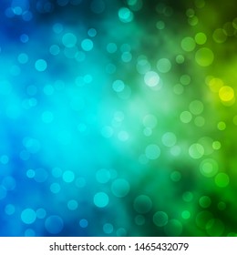 Light Blue, Green vector background with circles. Glitter abstract illustration with colorful drops. Pattern for business ads.