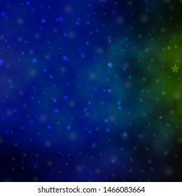 Light Blue, Green vector background with small and big stars. Shining colorful illustration with small and big stars. Best design for your ad, poster, banner.