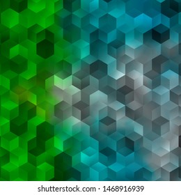 Light Blue, Green vector background with hexagons. Illustration of colored hexagons on blur surface. Design for website posters, banners.