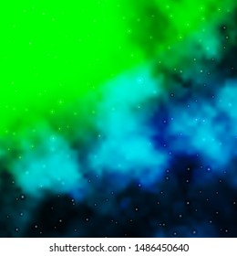 Light Blue, Green vector background with small and big stars. Colorful illustration in abstract style with gradient stars. Pattern for new year ad, booklets.