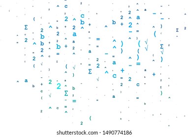 Light Blue, Green vector background with Digit symbols. Abstract illustration with colored algebra signs. Pattern for ads, booklets, leaflets of education.