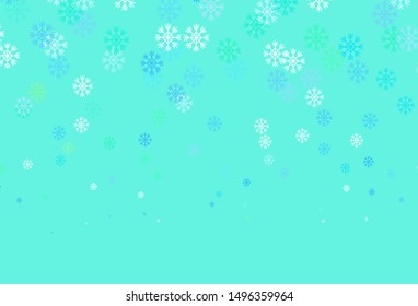 Light Blue, Green vector background with beautiful snowflakes. Colorful decorative design in xmas style with snow. Pattern for new year websites.