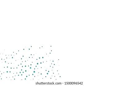 Light Blue, Green vector background with cards signs. Glitter abstract sketch with isolated symbols of playing cards. Design for ad, poster, banner of gambling websites.