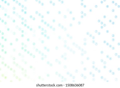 Light Blue, Green vector background with math characters. Illustration with Numeral symbols on abstract template. Template for landing page of typography.