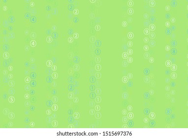 Light Blue, Green vector background with signs of numerals. Colored mathematic signs with gradient on white background. Pattern for school, grammar websites.