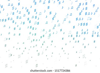 Light Blue, Green vector background with music symbols. Shining illustration of colorful gradient music notes. Pattern for websites of musitians.