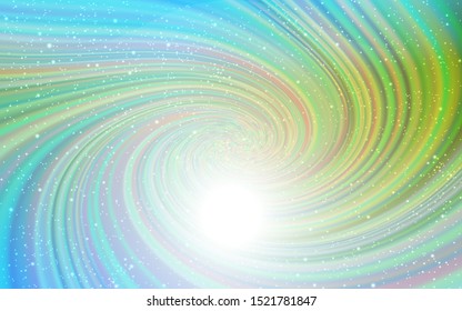 Light Blue, Green vector background with galaxy stars. Glitter abstract illustration with colorful cosmic stars. Pattern for futuristic ad, booklets.