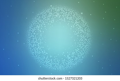 Light Blue, Green vector background with galaxy stars. Blurred decorative design in simple style with galaxy stars. Template for cosmic backgrounds.