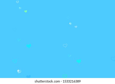 Light Blue, Green vector background with Shining hearts. Beautiful colored illustration with hearts in celebration style. Template for Valentine's greeting postcards.