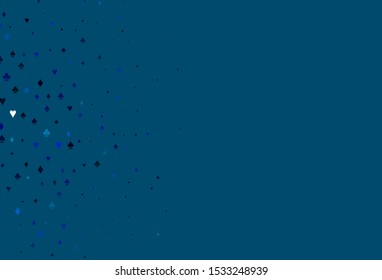 Light Blue, Green vector background with cards signs. Illustration with set of hearts, spades, clubs, diamonds. Pattern for ads of parties, events in Vegas.