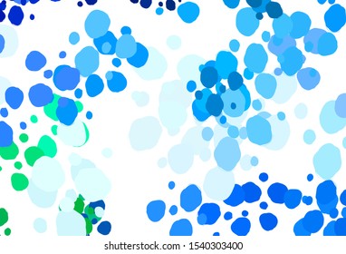 Light Blue, Green vector background with bubbles. Glitter abstract illustration with blurred drops of rain. Design for poster, banner of websites.