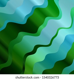 Light Blue, Green vector background with wry lines. Colorful abstract illustration with gradient curves. Pattern for ads, commercials.