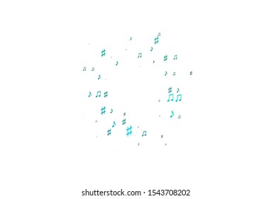 Light Blue, Green vector background with music symbols. Abstract illustration with colorful symbols of melody. Template for fasion magazines.