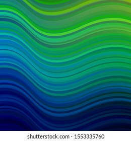 Light Blue, Green vector background with wry lines. Colorful geometric sample with gradient curves.  Pattern for ads, commercials.