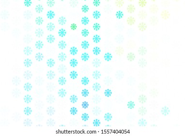 Light Blue, Green vector background with beautiful snowflakes. Colorful snowflakes with gradient on abstract background. Template for a new year background.