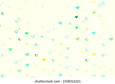 Light Blue, Green vector background with hearts. Illustration with hearts in love concept for valentine's day. Template for Valentine's greeting postcards.