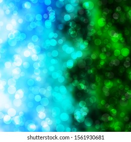 Light Blue, Green vector background with bubbles. Colorful illustration with gradient dots in nature style. New template for a brand book.