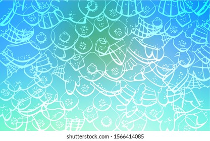 Light Blue, Green vector background with tasty sweets. Blurred decorative design of desserts in doodle style. Pattern for ad, booklets, leaflets of restaurants.