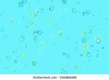 Light Blue, Green vector background with tasty food. Decorative illustration with food on abstract template. Pattern for menu of cafes, bars, restaurants.