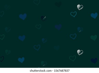 Light Blue, Green vector background with Shining hearts. Decorative shining illustration with hearts on abstract template. Design for ad, poster, banner of Valentine Day.