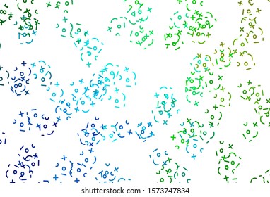 Light Blue, Green vector background with math elements. Abstract illustration with colored algebra signs. Best design a poster, banner of a math college.