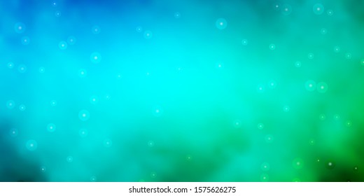 Light Blue, Green vector background with small and big stars. Shining colorful illustration with small and big stars. Best design for your ad, poster, banner.