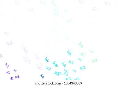 Light Blue, Green vector background with symbols of 30, 50, 90 % sales. Illustration with signs of sales on abstract template. Template for season sales, shopping ads.