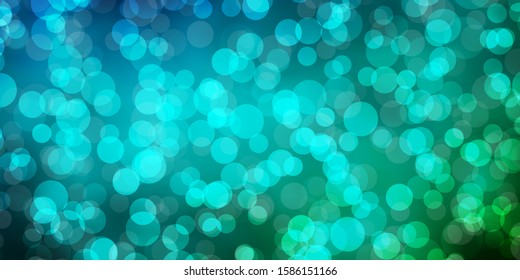 Light Blue, Green vector background with bubbles. Glitter abstract illustration with colorful drops. Pattern for business ads.