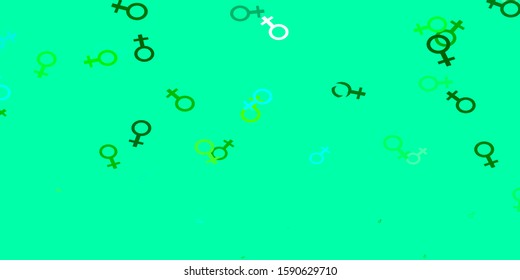 Light Blue, Green vector background with woman symbols. Colorful feminism symbols with a gradient in modern style. Background for cell phones.