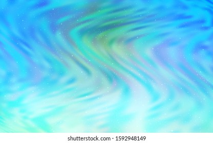 Light Blue, Green vector background with galaxy stars. Shining colored illustration with bright astronomical stars. Pattern for futuristic ad, booklets.