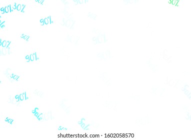 Light Blue, Green vector background with symbols of 30, 50, 90 % sales. Gradient illustration with discount signs on white backdrop. Pattern for ads, posters, banners of sales.