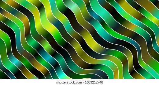 Light Blue, Green vector background with curved lines. Colorful illustration in abstract style with bent lines. Pattern for booklets, leaflets.