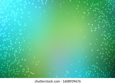 Light Blue, Green vector background with galaxy stars. Shining colored illustration with bright astronomical stars. Pattern for astronomy websites.
