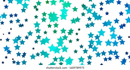 Light Blue, Green vector background with small and big stars. Shining colorful illustration with small and big stars. Best design for your ad, poster, banner.