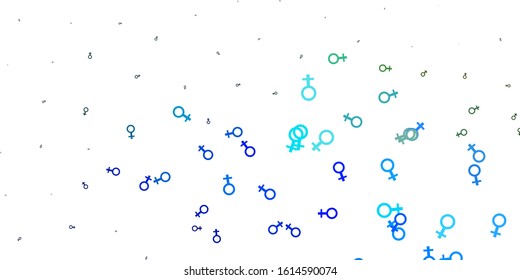 Light Blue, Green vector background with woman symbols. Colorful illustration with gradient feminism shapes. Best design to show the power of women.