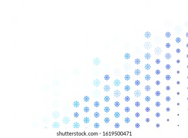 Light Blue, Green vector background with beautiful snowflakes. Shining colorful illustration with snow on abstract template. New year design for business advert.