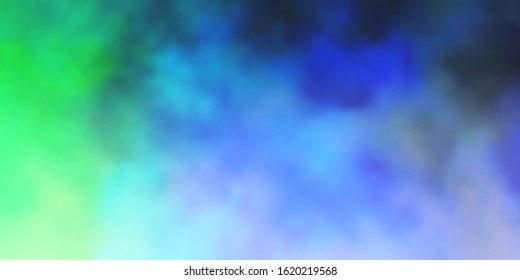 Light Blue, Green vector background with clouds. Colorful illustration with abstract gradient clouds. Template for websites.