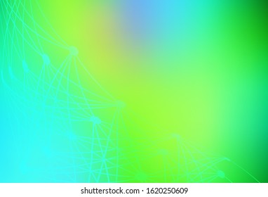 Light Blue, Green vector background with forms of artificial intelligence. Colored AI structure with gradient lines and dots. Design for depiction of cyber innovations.
