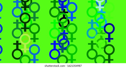 Light Blue, Green vector background with woman symbols. Colorful illustration with gradient feminism shapes. Elegant design for wallpapers.