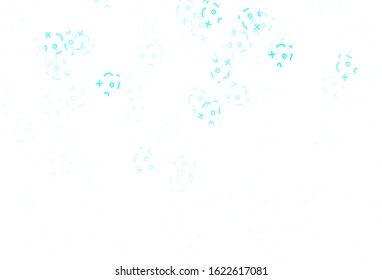 Light Blue, Green vector background with arithmetic signs. Shining colorful illustration with isolated Digit signs. Best design a poster, banner of a math college.