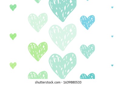 Light Blue, Green vector background with Shining hearts. Decorative design with hearts in simple style . Template for Valentine's greeting postcards.