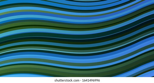Light Blue, Green vector background with curved lines. Colorful abstract illustration with gradient curves. Pattern for commercials, ads.