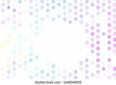 Azul claro, fondo vectorial verde con copos de nieve de Navidad. Ilustración abstracta brillante con cristales de hielo. Plantilla para un fondo de año nuevo.