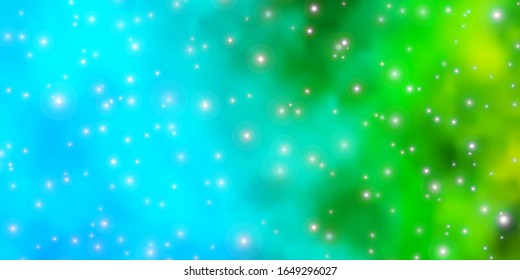 Light Blue, Green vector background with colorful stars. Blur decorative design in simple style with stars. Best design for your ad, poster, banner.