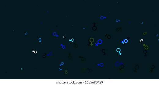 Light Blue, Green vector background with woman symbols. Colorful illustration with gradient feminism shapes. Best design to show the power of women.